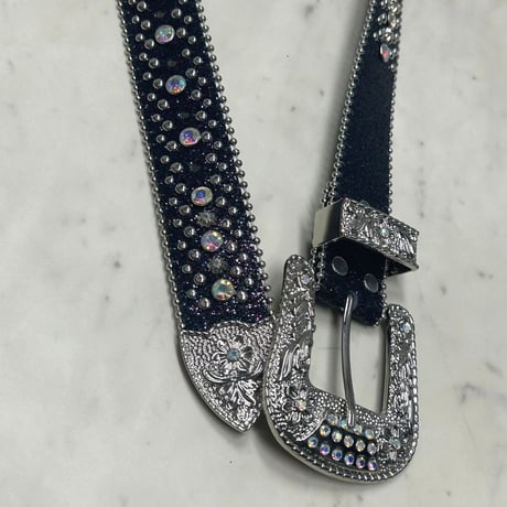 ラインストーン ブリンブリン ベルト Bling Bling Rhinestone Belt 黒/紫 (BELT7)