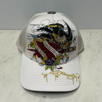 USA仕様 Ed Hardy エドハーディ Rhinestone Pierced Eagle イーグル メッシュ トラッカーキャップ Ivory (EDC4)