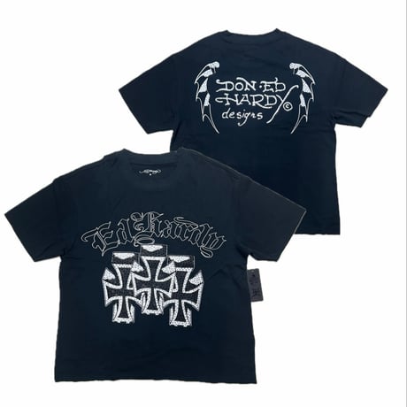 USA仕様 Ed Hardy エドハーディ Crosses Rhinestone Boxy Cropped T ラインストーン クロップ Tシャツ (EdT5)