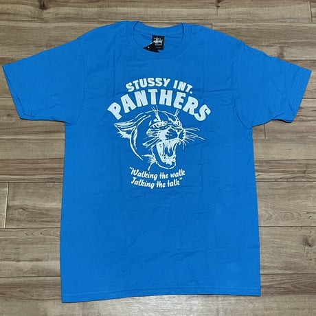 【M】 Stussy ステューシーPANTHERS パンサー 半袖 グラフィック Tシャツ 青 ブライトブルー (60)