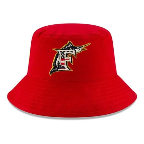 独立記念日モデル NEWERA ニューエラ Marlins マイアミ マーリンズ MLB バケットハット 赤