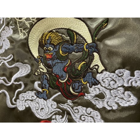 リバーシブル 横須賀発祥 スカジャン 横須賀ジャンパー SUKAJAN 刺繍 RAIJIN 風神雷神 緑
