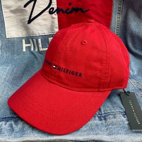 トミーヒルフィガー TOMMY HILFIGER レザーストラップバック キャップ 赤 クラシックロゴ