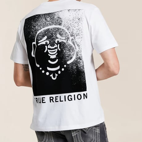 True Religion トゥルーレリジョン Flocked Buddha T-Shirt ブッダフェイス グラフィック Tシャツ  (TRUE-TS3)