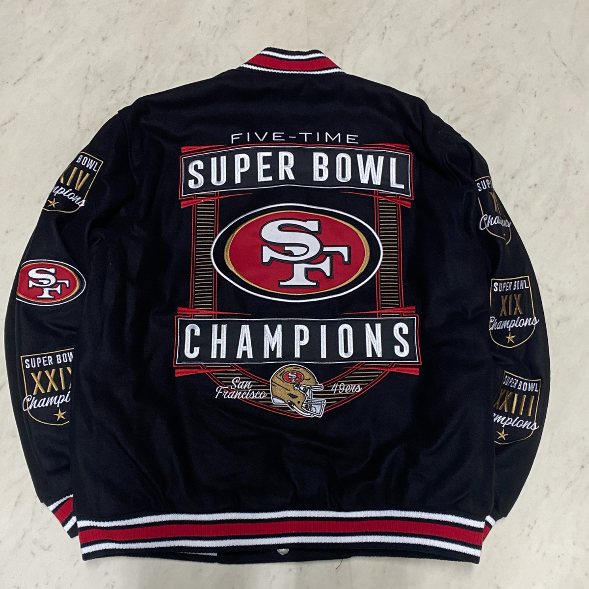 海外限定 NFL JHデザイン SF 49ers サンフランシスコ フォーティナイナーズ チャンピオンズ リバーシブル スタジャン