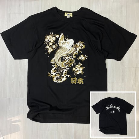 ロリコ限定 YOKOSUKA 和柄Tシャツ 鯉 KOI FISH 黒/金 スカT 横須賀名物 (JPT9)