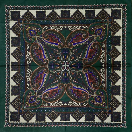 日本製 ペイズリー バンダナ Paisley Bandana 大判サイズ 綿100% グリーン (BNDN89)