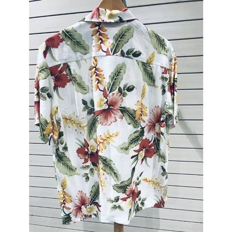 【特別SALE価格】  アロハシャツ ALOHA 半袖 トロピカル 白 ハイビスカス 花柄 ハワイアン RB-09