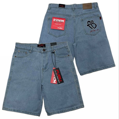 USA仕様 FUBU フブ Denim Shorts Pants デニム ショートパンツ Y505 ライトブルー (SJNS50)