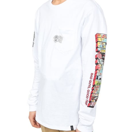 HUF ハフ ワールドワイド 長袖 Tシャツ 白 GREETINGS 両袖デザイン ロンT
