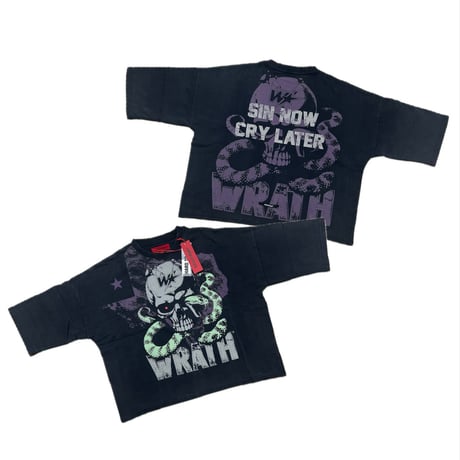 米国ブランド WRATHBOY ラスボーイ Sin Now Cry Later T-shirt クロップド丈 スウェットTシャツ (CropT61)