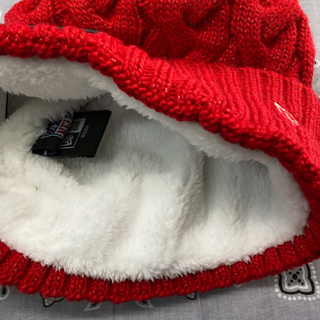 NEWERA ニューエラ NFL サンフランシスコ SF 49ers 赤 ニット帽 ポンポン付 ニットキャップ 金ラメ