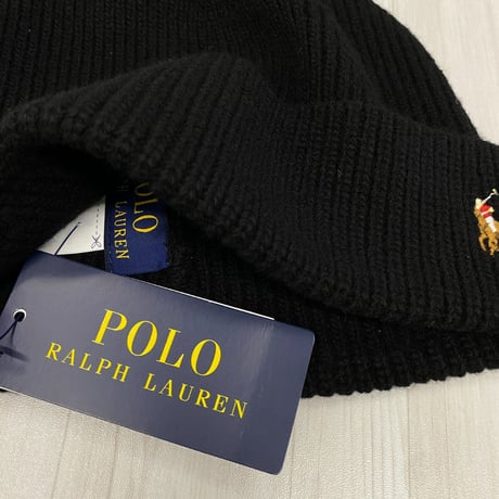 POLO RALPH LAUREN ラルフローレン SIGNATURE ポニーロゴ リブ編み ニット帽 ブラック