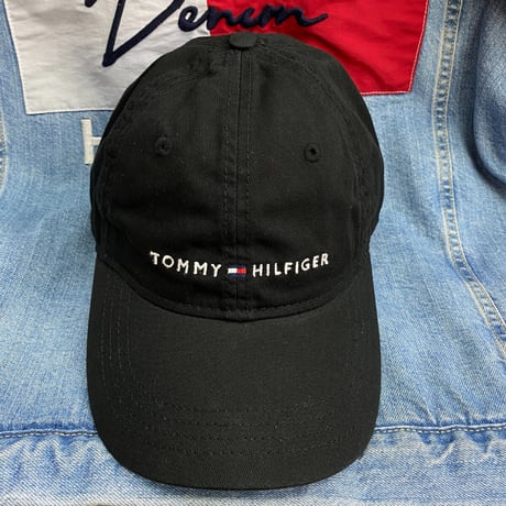 トミーヒルフィガー TOMMY HILFIGER レザーストラップバック キャップ  黒 クラシックロゴ
