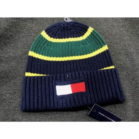 海外限定 トミーヒルフィガー TOMMY HILFIGER ニットキャップ アイビーボーダー BIGフラッグ刺繍