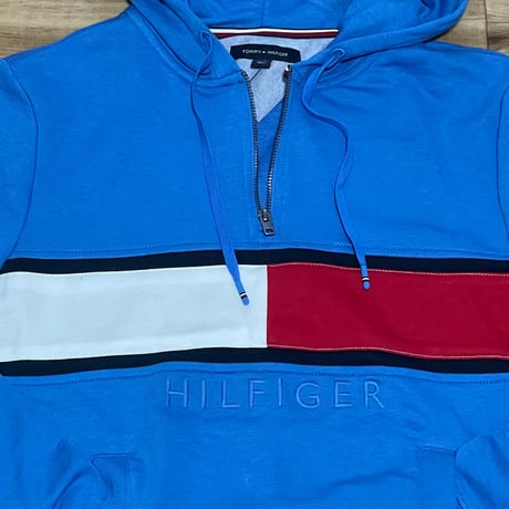 TOMMY HILFIGER USA トミーヒルフィガー HALF ZIP プルオーバーパーカー パレスブルー