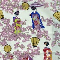 日本製 和柄 バンダナ 総柄 舞妓さん Maiko 桜 大判サイズ 綿100% 白 (BNDN32)
