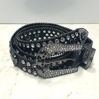SKULL スカル リベット ラインストーン ブリンブリン ベルト Bling Bling Rhinestone Belt 黒 (BELT1)