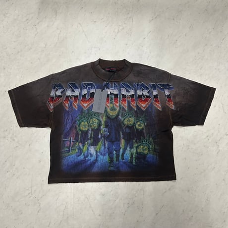 カリフォルニア発 Rare Peace レアピース BAD HABIT クロップドTシャツ ラインストーン Dk.Brown (CropT19)