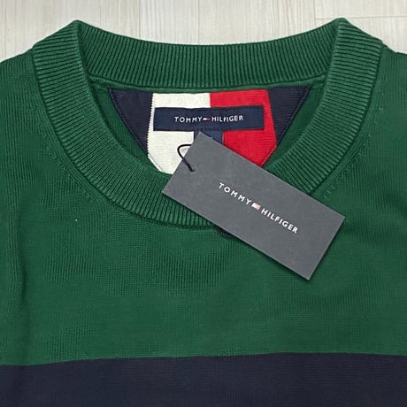 USA限定 TOMMY HILFIGER オートグラフ フラッグ クルーネック コットンニットセーター (R4F-26)