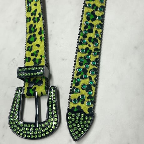 Leopard ヒョウ柄 ラインストーン ブリンブリン ベルト Bling Bling Rhinestone Belt 緑 (BELT14)