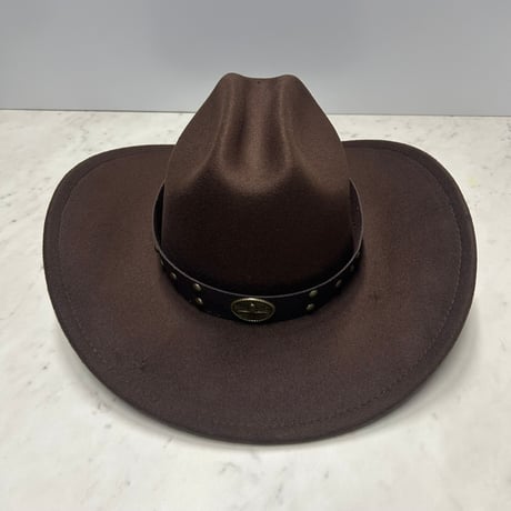 つば広 ウエスタンハット Cowboy Hat カウボーイハット フェルトタッチ 茶 サイズ調節可 (CBH13)