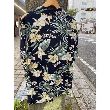 【特別SALE価格】アロハシャツ ALOHA 半袖 オープンカラー 開襟 レーヨン100% 紺 ハワイアンシャツ RB-12