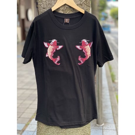 横須賀名物 スカジャン Ｔシャツ 刺しゅう スカT 鯉 コイ CARP 黒 和柄 ジャパン (JPT34)