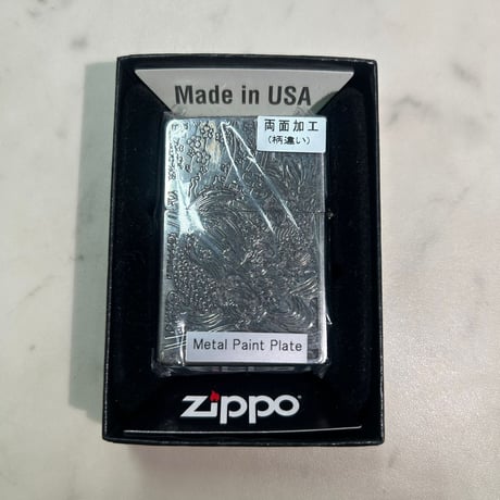 和柄 ZIPPO ジッポー 両面加工 柄違い 龍 Koi Fish メタルペイントプレート Metal Paint Plate 銀色