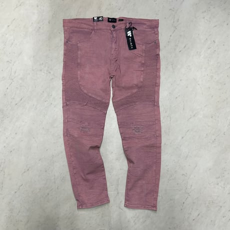 米国発 WAIMEA ワイメア Moto Skinny Denim ストレッチ スキニーフィット バイカージーンズ PINK (JNS182)