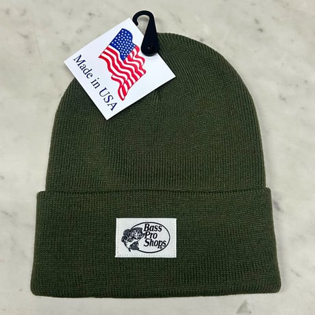 アメリカ製 全米最大級のアウトドアブランド Bass Pro Shops バスプロショップス ロゴラベル ニット帽 オリーブ (Bps94)