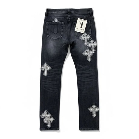 米国ブランド FWRD Denim NY クリスタル 十字架 スリムフィット デニム Crystal Templar Denim (JNS234)