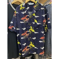 【特別SALE価格】ROBINSON 開襟 アロハシャツ ALOHA  紺 フェニックス 鳳凰 ハワイアンシャツ 和柄 R08