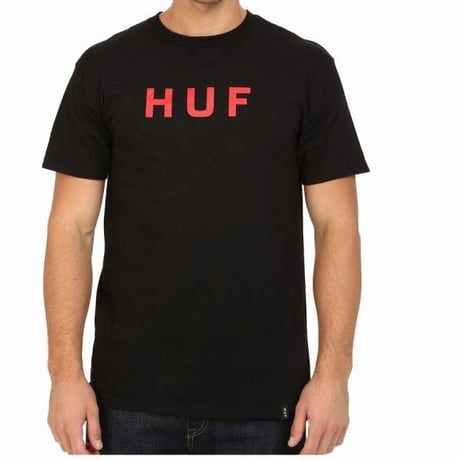 HUF ハフ 王道 オリジナルロゴ OG 半袖 Tシャツ ベーシック 黒 赤ロゴ ブラック