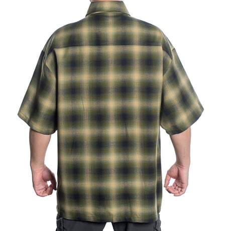 アメリカ製 CALTOP キャルトップ 半袖 オンブレチェックシャツ OLIVE BLACK オリーブ 黒 (SBS49)