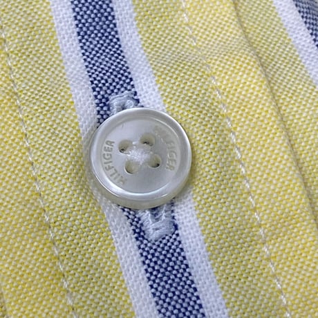 35th限定 TOMMY HILFIGER トミーヒルフィガー CREST ストライプ ボタンダウン 長袖シャツ 黄色