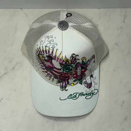 USA仕様 Ed Hardy エドハーディ Pink Panther ピンクパンサー メッシュ トラッカーキャップ Ivory (EDC16)