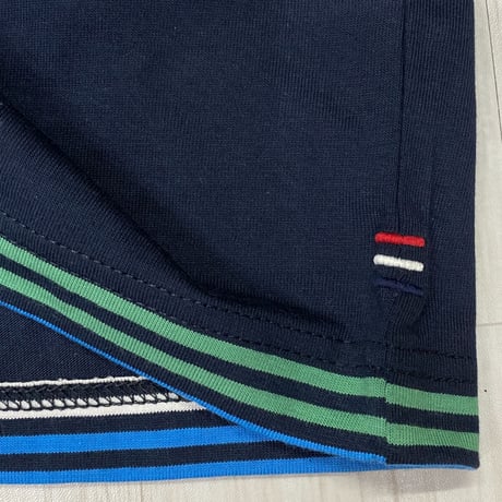 USAモデル TOMMY HILFIGER トミージーンズ TJ ストライプ バッジロゴTシャツ 紺 (R4F-11)