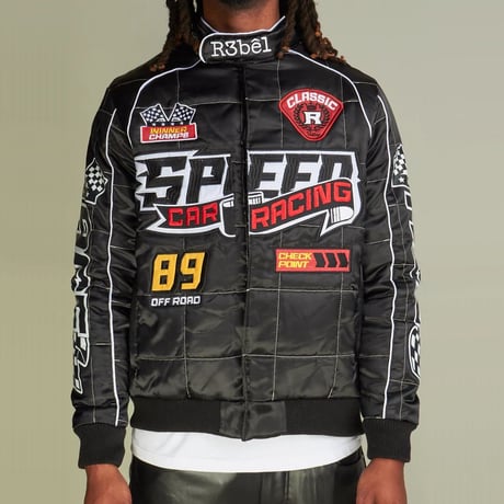 米国ブランド REBEL レーベル Premium プレミアム Speed Car Racing Jacket レーシングジャケット 黒 (JK3)