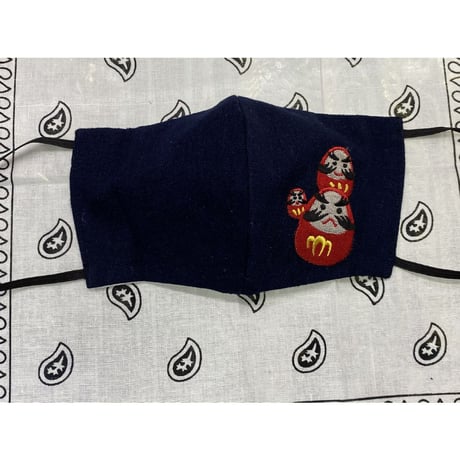 【安心の日本製】 だるま 達磨 Daruma 和柄 立体マスク 刺しゅう 藍染 yokosuka 横須賀 スカマスク 綿100%