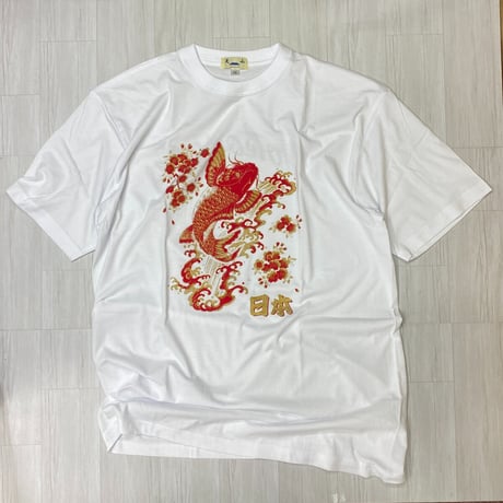 ロリコ限定 YOKOSUKA 和柄Tシャツ 鯉 KOI FISH 白/赤 スカT 横須賀名物 (JPT8)