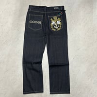 COOGI クージー 刺繍ポケット Black Denim Straight Wide Pants ストレート ワイドジーンズ (JNS209)