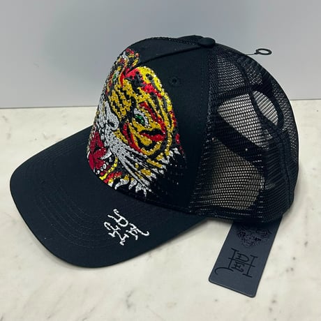 USA仕様 Ed Hardy エドハーディ Rhinestone Tiger タイガー メッシュ トラッカーキャップ Black (EDC1)