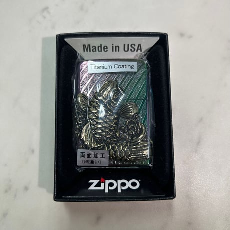 和柄 ZIPPO ジッポー 両面加工 柄違い 登り鯉 龍 Koi Fish Dragon レインボーチタンコーティング