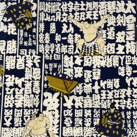 日本製 和柄 バンダナ 総柄 番付表 相撲 Sumo 横綱 大判サイズ 綿100% 紺 (BNDN47)