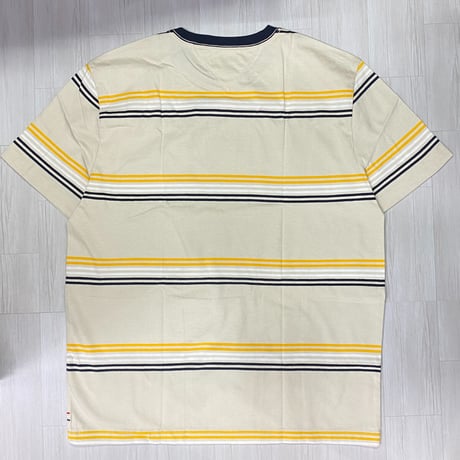 USAモデル TOMMY HILFIGER トミージーンズ TJ ストライプ バッジロゴTシャツ Oatmeal (R4F-5)