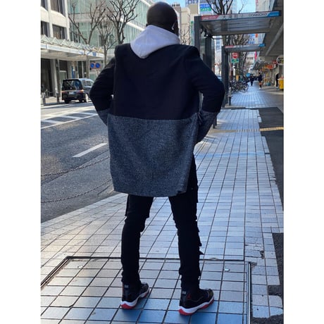 NY発 REASON NYC リーズン Ames エイムス ミディアム丈コート 黒 グレー バイカラー