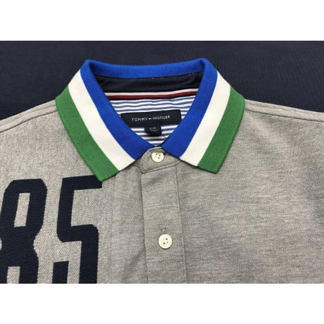 TOMMY HILFIGER 半袖 ポロシャツ Polo グレー BIGロゴ UVカット 吸水速乾 アメリカ NY