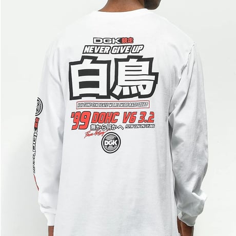 DGK ディージーケー 長袖 Tシャツ ロンT 白鳥 PolePosition 西海岸レーシング  LA ストリート 白