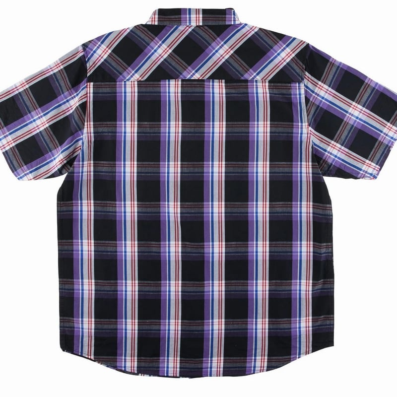 LRG エルアールジー チェック柄 パープル 紫 Purple 半袖 ボタンシャツ 
